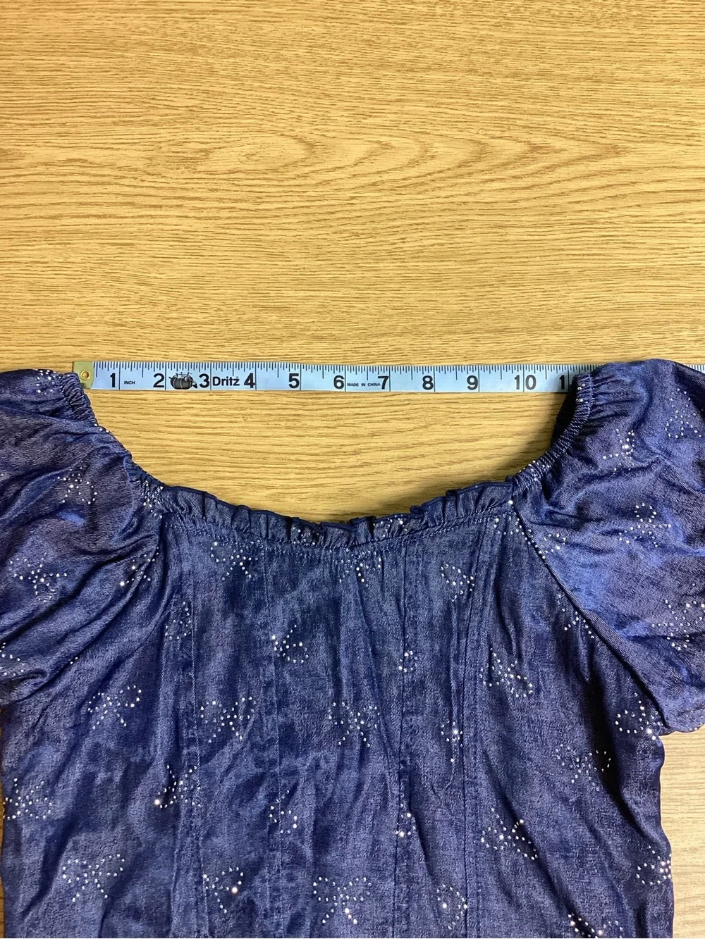 NWT FBZ Puff-Sleeve Denim/ Chambray Top- Tween; Size: XL